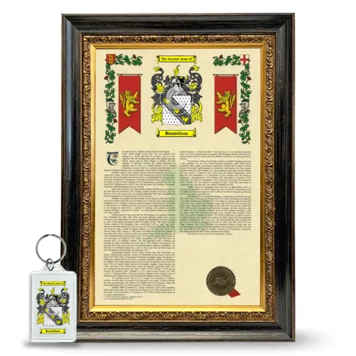 Beauerham Framed Armorial History and Keychain - Heirloom