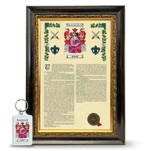 Belevill Framed Armorial History and Keychain - Heirloom