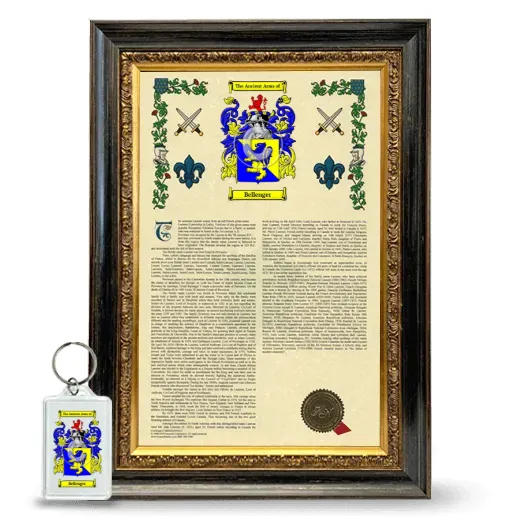 Bellenger Framed Armorial History and Keychain - Heirloom