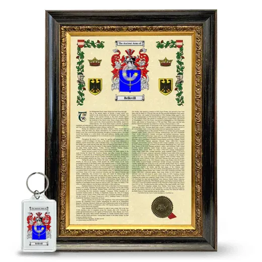 Bellevill Framed Armorial History and Keychain - Heirloom