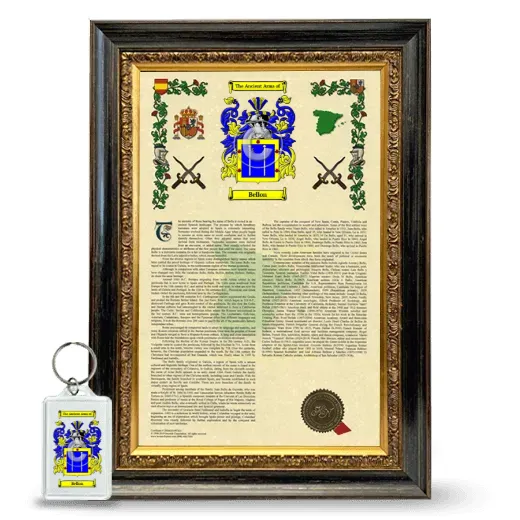 Bellon Framed Armorial History and Keychain - Heirloom