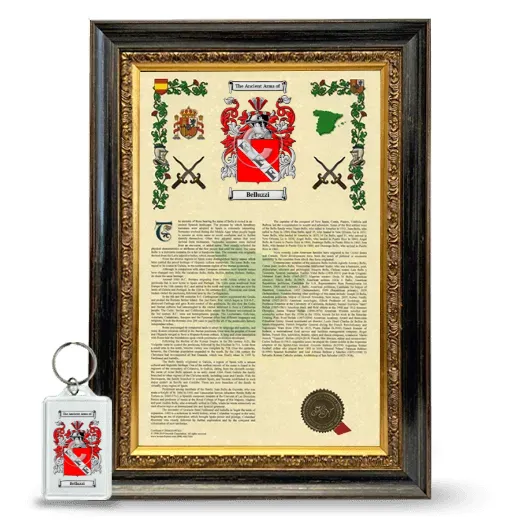 Belluzzi Framed Armorial History and Keychain - Heirloom