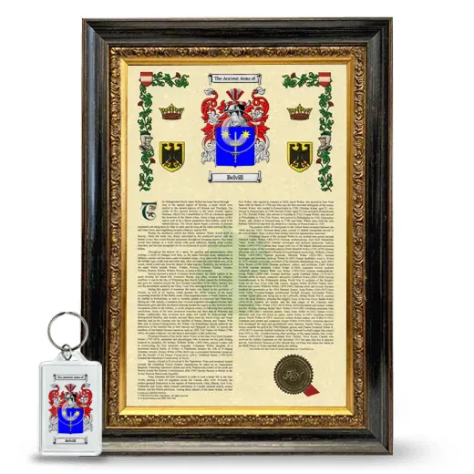 Belvill Framed Armorial History and Keychain - Heirloom