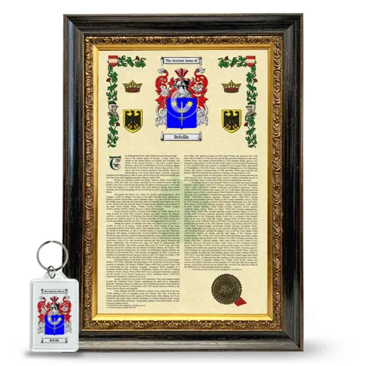 Belville Framed Armorial History and Keychain - Heirloom