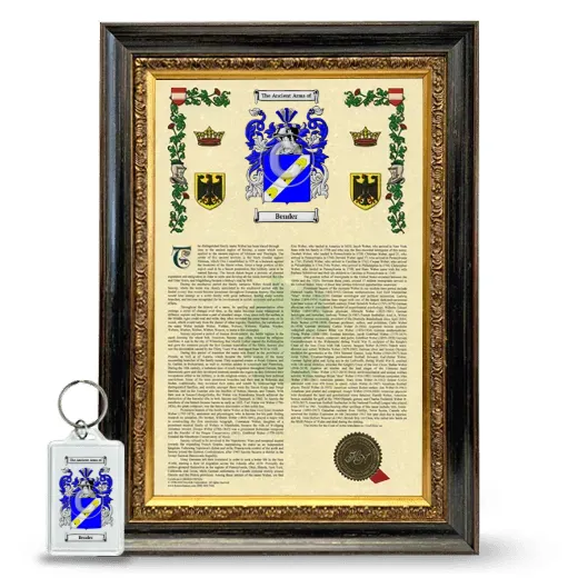 Bender Framed Armorial History and Keychain - Heirloom