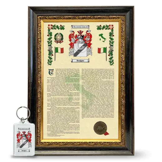 Benigno Framed Armorial History and Keychain - Heirloom