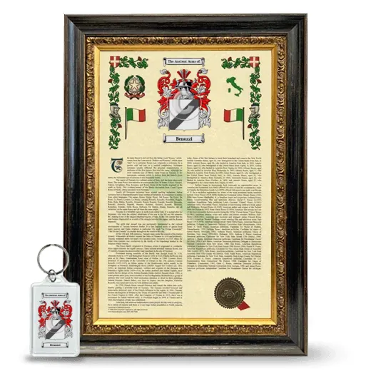 Benozzi Framed Armorial History and Keychain - Heirloom
