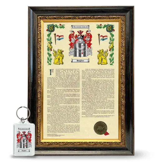 Berghes Framed Armorial History and Keychain - Heirloom
