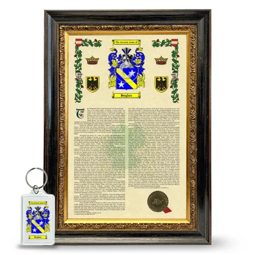 Berghes Framed Armorial History and Keychain - Heirloom