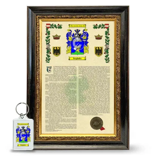 Bergholtz Framed Armorial History and Keychain - Heirloom