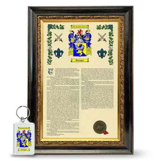 Bezanger Framed Armorial History and Keychain - Heirloom
