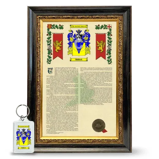 Biddock Framed Armorial History and Keychain - Heirloom