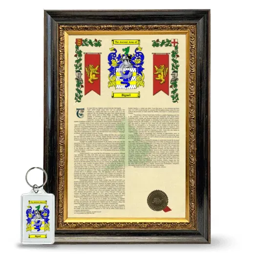 Bignel Framed Armorial History and Keychain - Heirloom