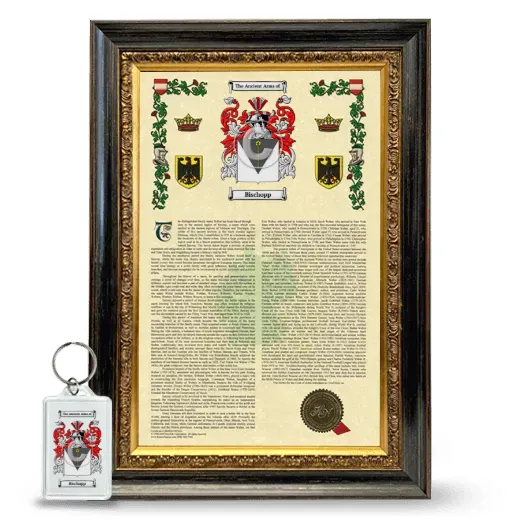 Bischopp Framed Armorial History and Keychain - Heirloom