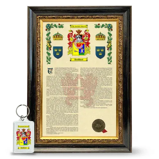 Bjorklund Framed Armorial History and Keychain - Heirloom