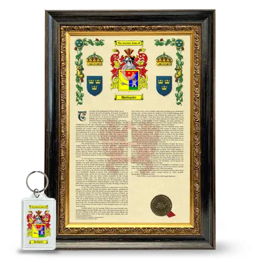 Bjorkquist Framed Armorial History and Keychain - Heirloom