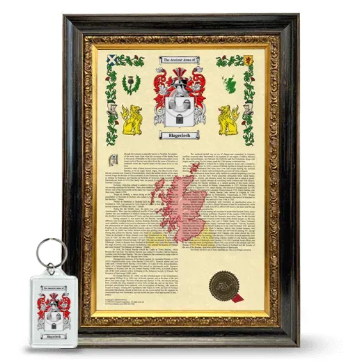 Blageclech Framed Armorial History and Keychain - Heirloom