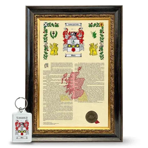 Blain Framed Armorial History and Keychain - Heirloom
