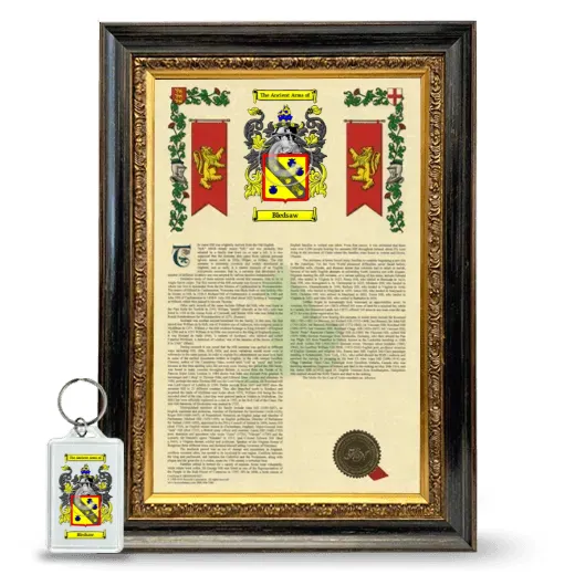 Bledsaw Framed Armorial History and Keychain - Heirloom