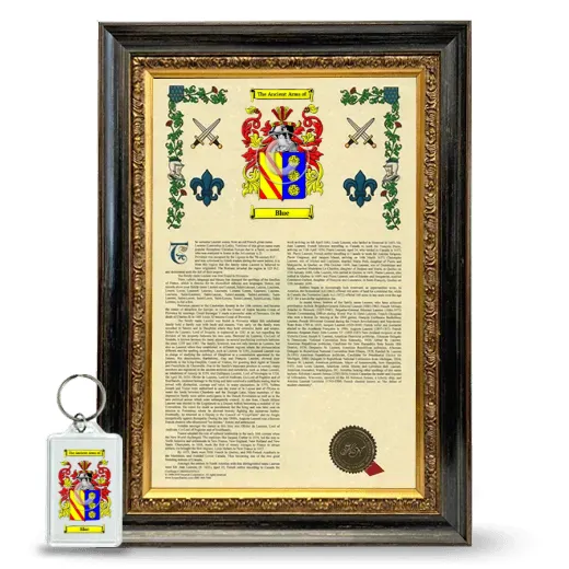 Blue Framed Armorial History and Keychain - Heirloom