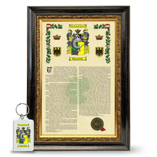 Blumentaler Framed Armorial History and Keychain - Heirloom