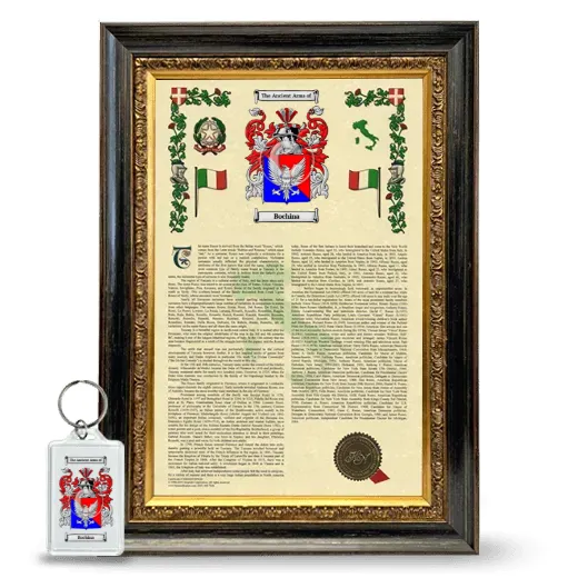 Bochina Framed Armorial History and Keychain - Heirloom