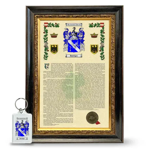 Boettiger Framed Armorial History and Keychain - Heirloom