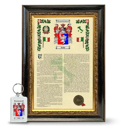 Bonin Framed Armorial History and Keychain - Heirloom