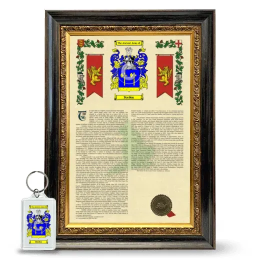 Bordon Framed Armorial History and Keychain - Heirloom