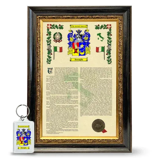 Boscaglia Framed Armorial History and Keychain - Heirloom