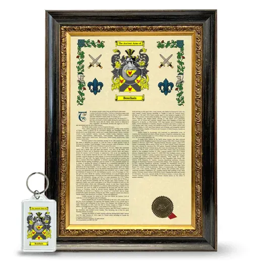 Bouchais Framed Armorial History and Keychain - Heirloom