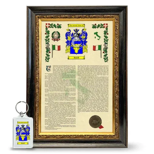 Bozell Framed Armorial History and Keychain - Heirloom