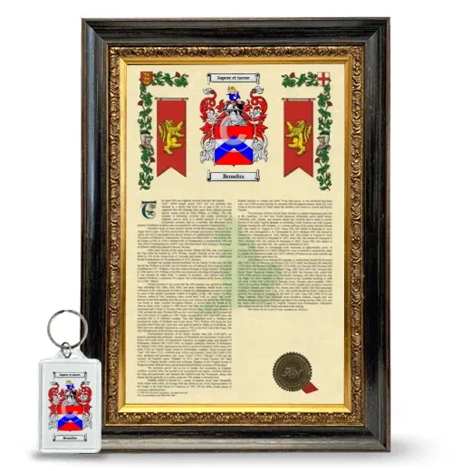 Broadus Framed Armorial History and Keychain - Heirloom