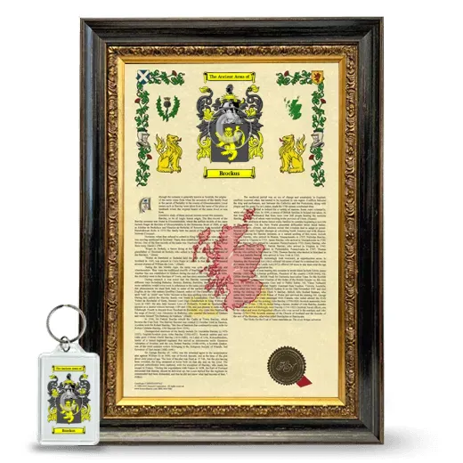 Brockus Framed Armorial History and Keychain - Heirloom