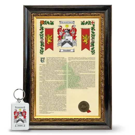 Brunshall Framed Armorial History and Keychain - Heirloom