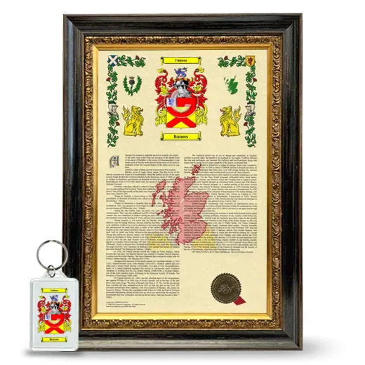 Bruwes Framed Armorial History and Keychain - Heirloom