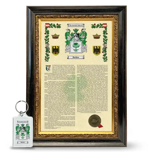 Buchen Framed Armorial History and Keychain - Heirloom