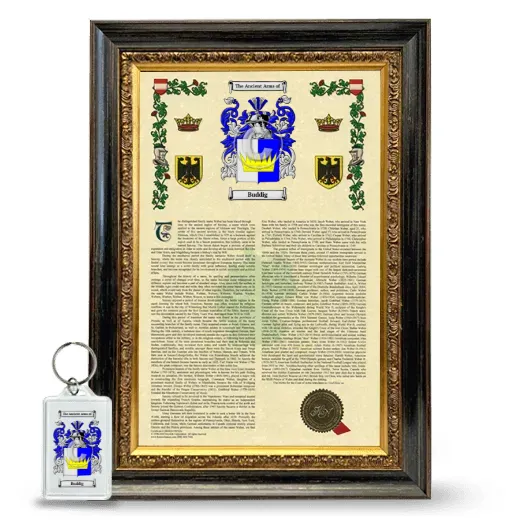 Buddig Framed Armorial History and Keychain - Heirloom