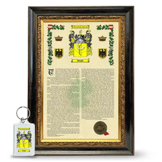 Buegle Framed Armorial History and Keychain - Heirloom
