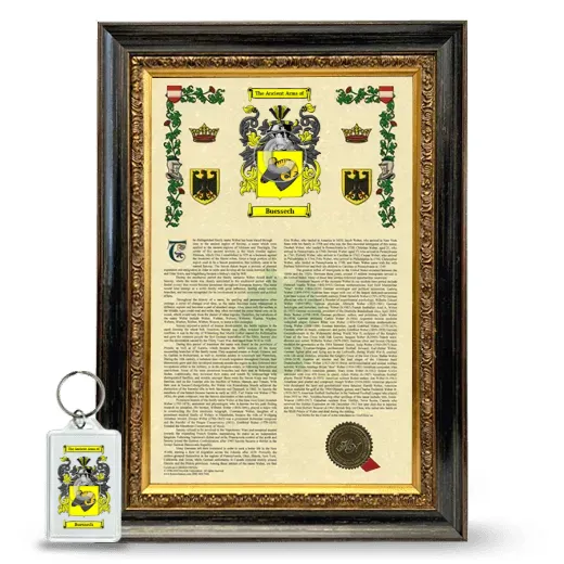 Buessech Framed Armorial History and Keychain - Heirloom