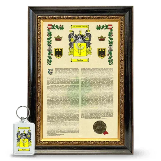 Bugles Framed Armorial History and Keychain - Heirloom
