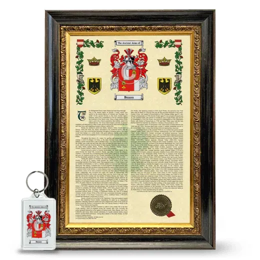 Bunau Framed Armorial History and Keychain - Heirloom