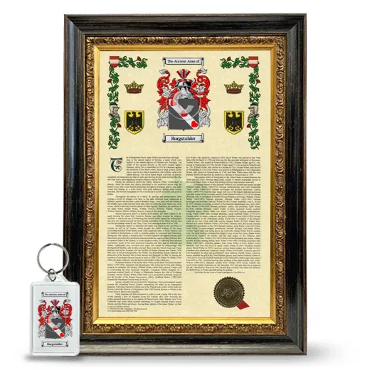 Burgstahler Framed Armorial History and Keychain - Heirloom