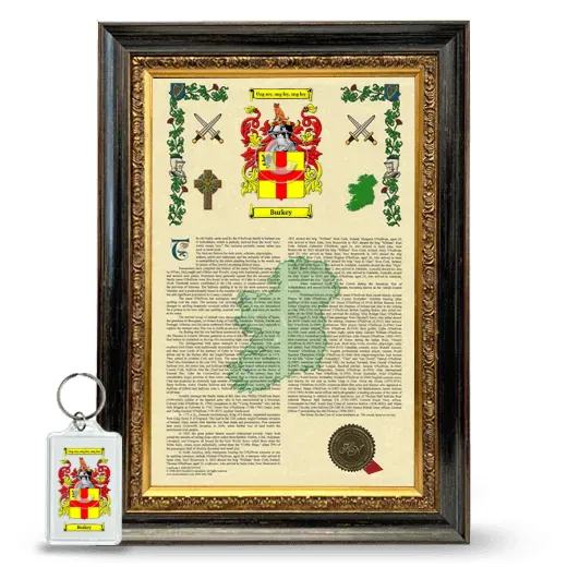 Burkey Framed Armorial History and Keychain - Heirloom