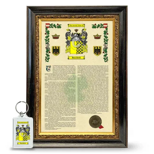 Burscheck Framed Armorial History and Keychain - Heirloom