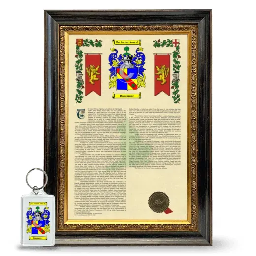 Bussinger Framed Armorial History and Keychain - Heirloom