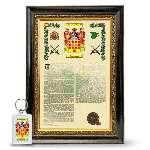 Bustamant Framed Armorial History and Keychain - Heirloom