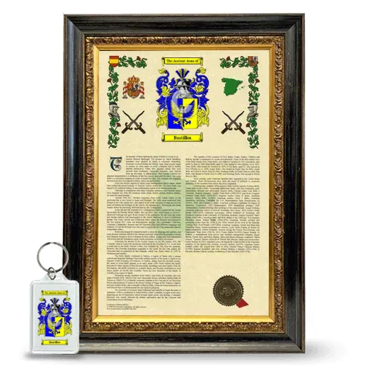 Bustillos Framed Armorial History and Keychain - Heirloom
