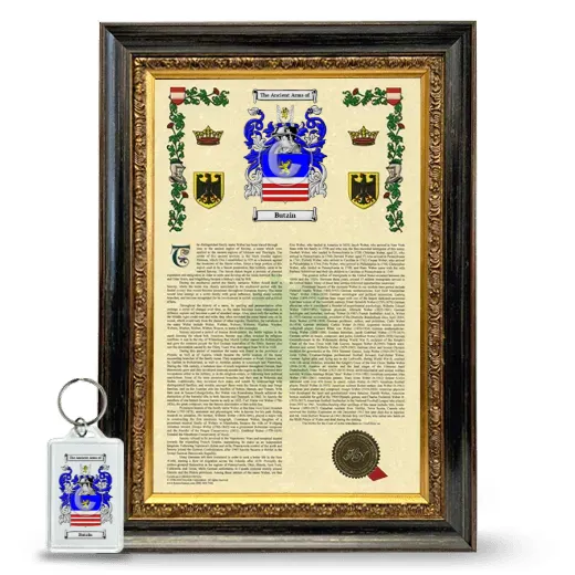 Butzin Framed Armorial History and Keychain - Heirloom