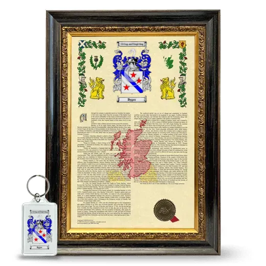 Byger Framed Armorial History and Keychain - Heirloom